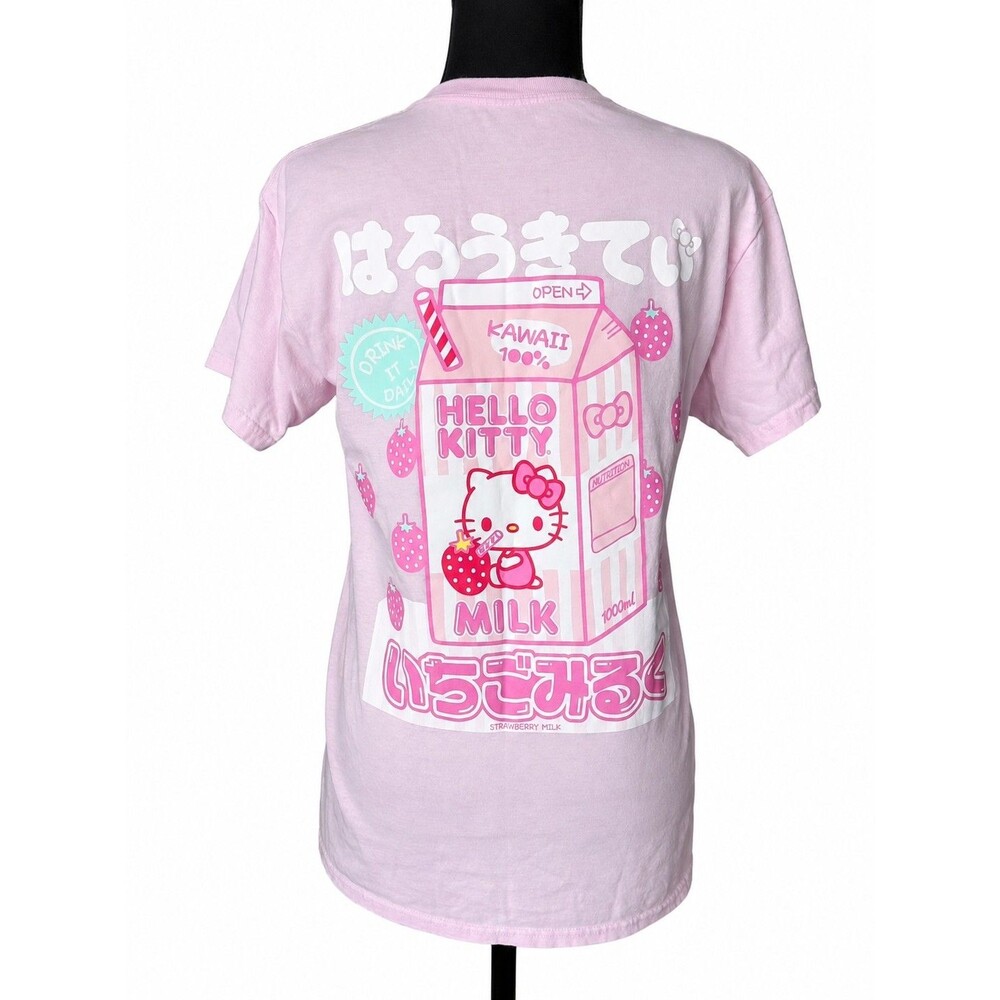 Sanrio Hello Kitty Kawaii Strawberry Milk Shirt Women's Small Back Graphic Pink